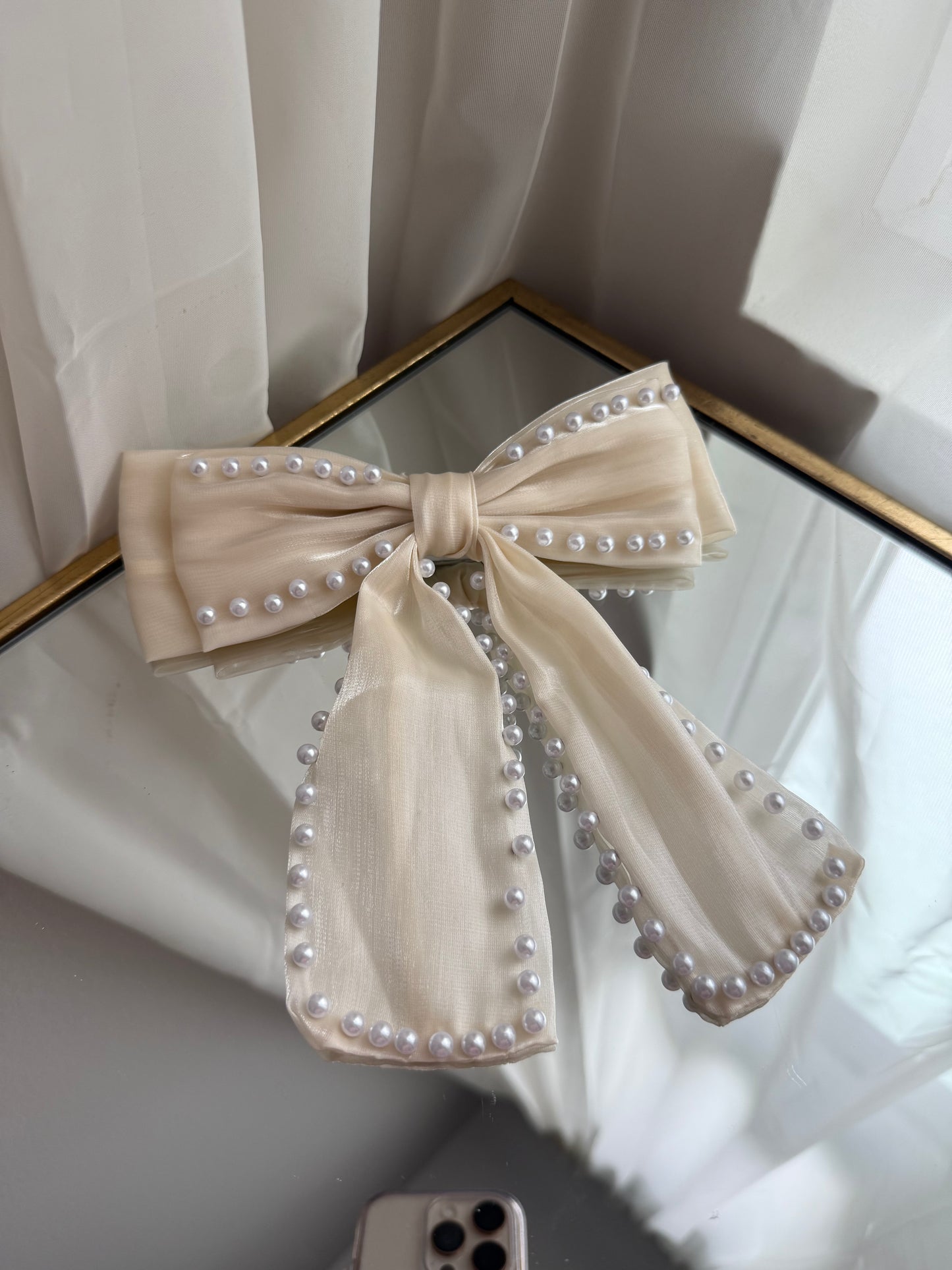 Off White Pearl Hair Bow