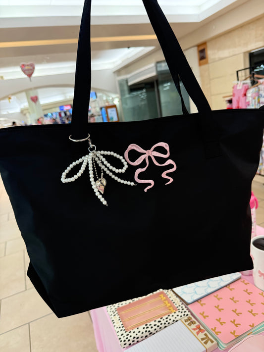 Black Tote and Bow Keychain