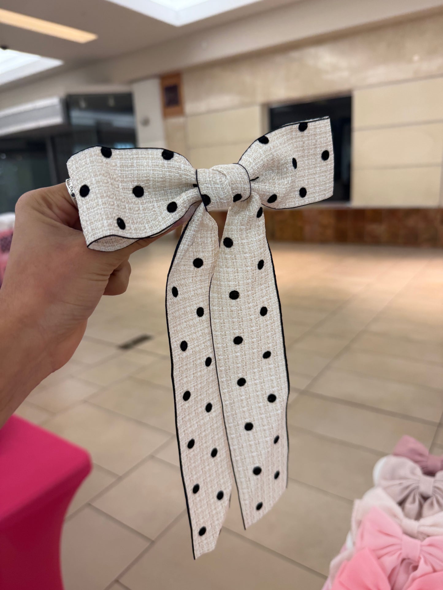 Black and beige Dotted Bow