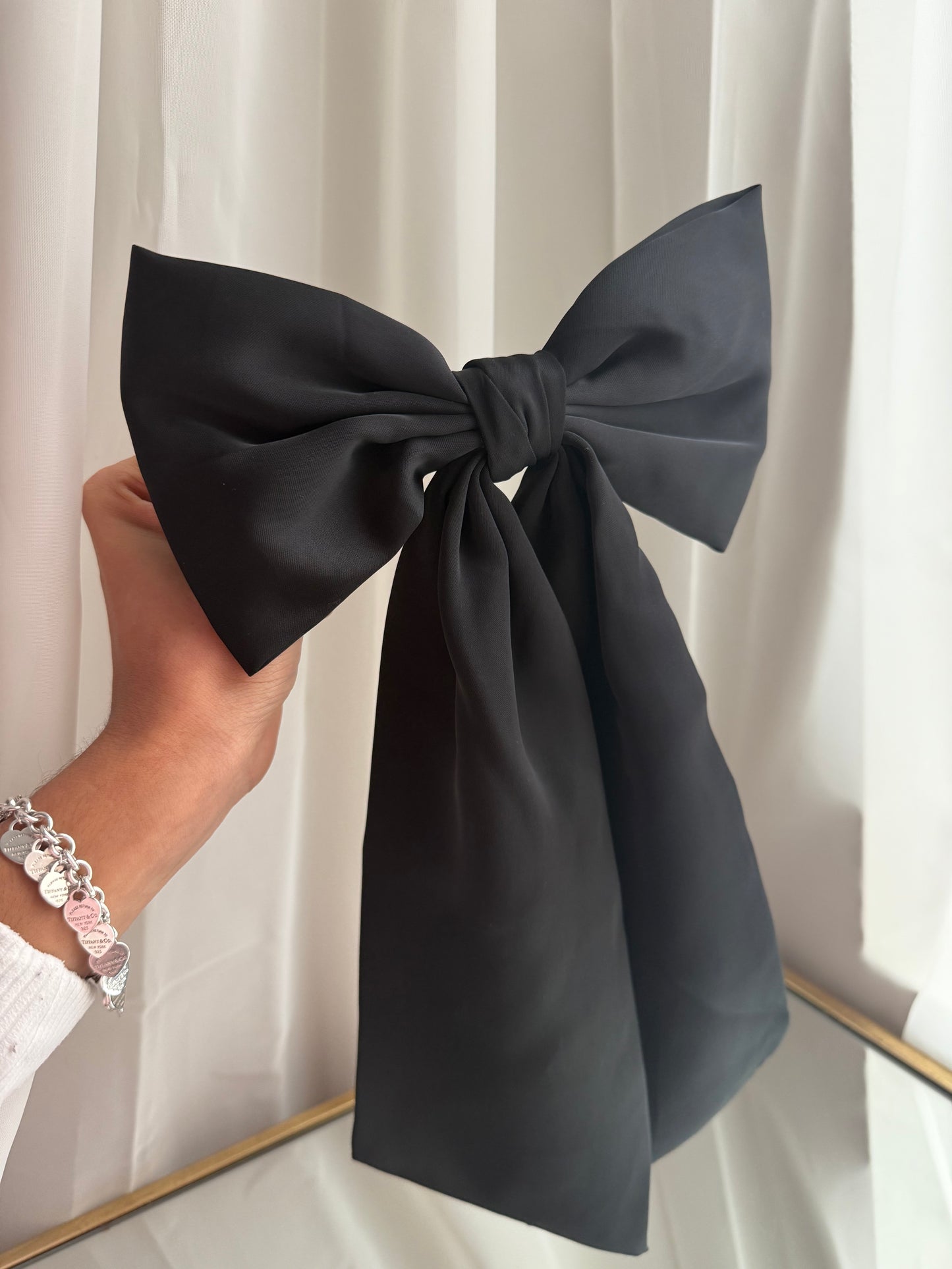 Long Black Satin Bow