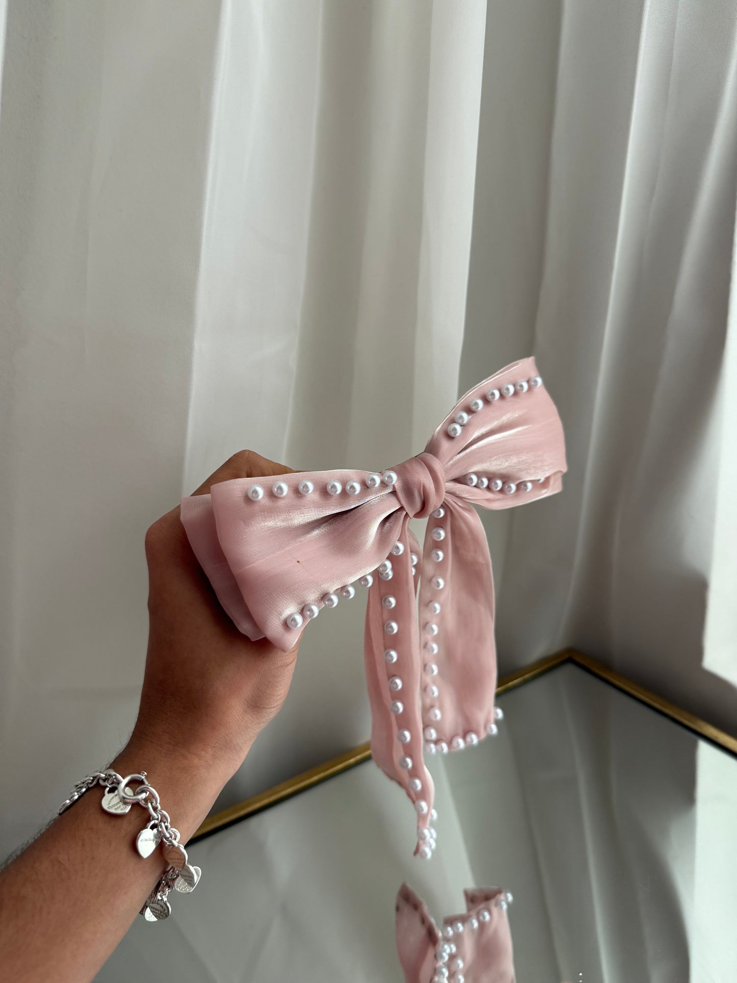 Pink Pearl Hair Bow