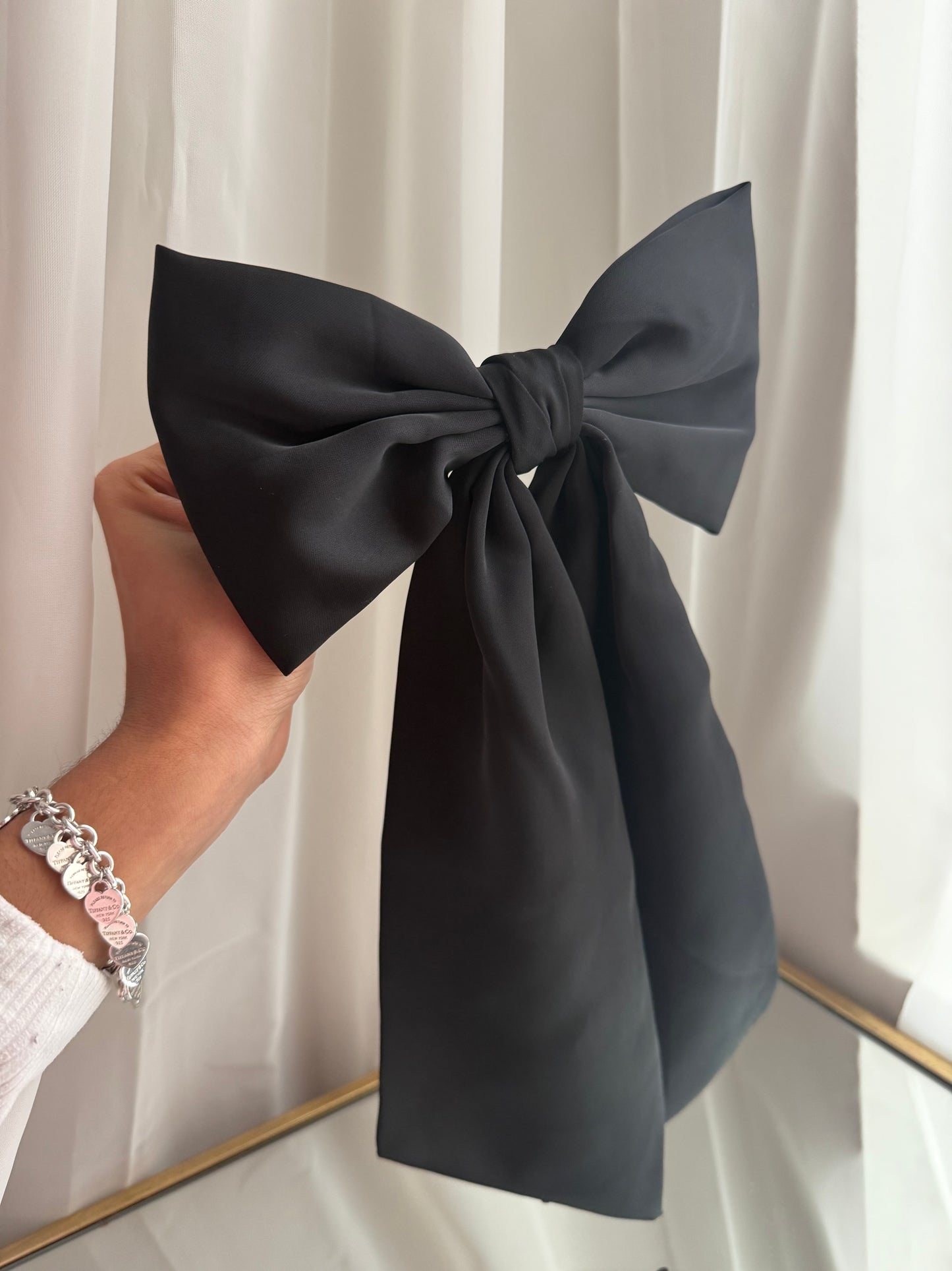 Long Black Satin Bow