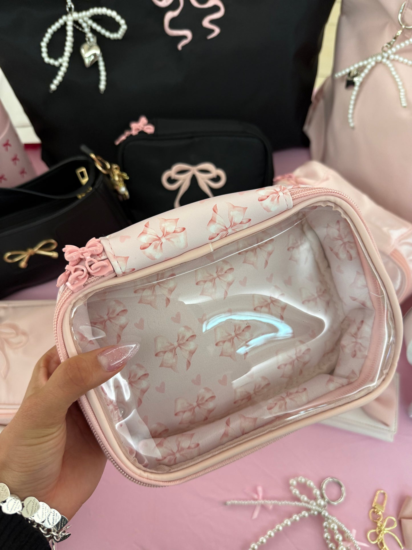 Clear Pink Bow Pouch