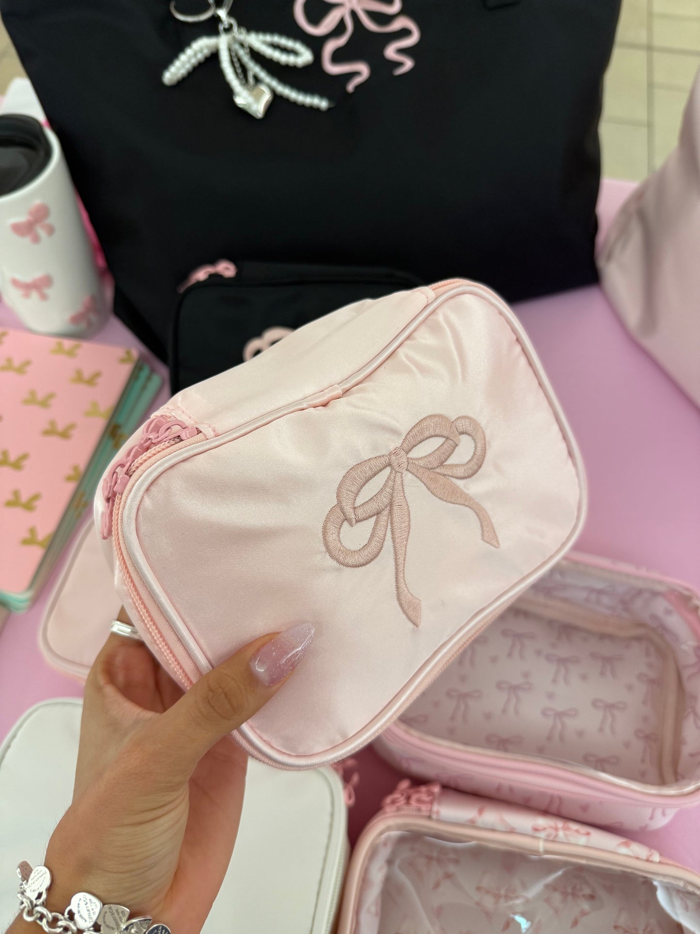 Pink Satin Makeup Pouch