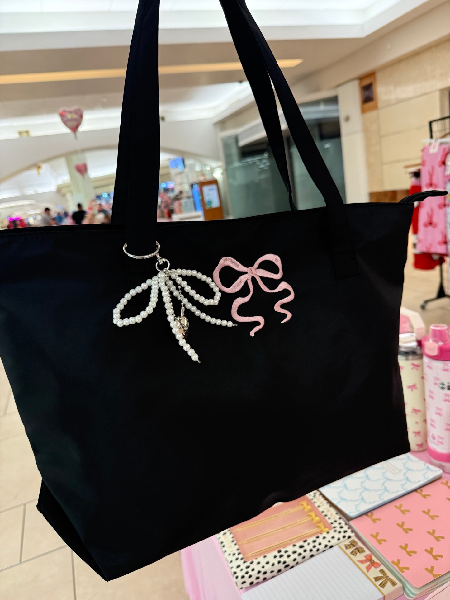 Black Tote and Bow Keychain