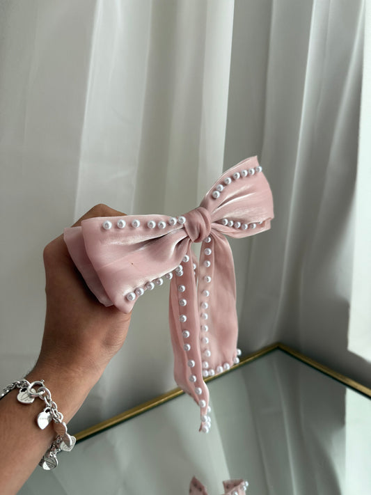 Pink Pearl Hair Bow