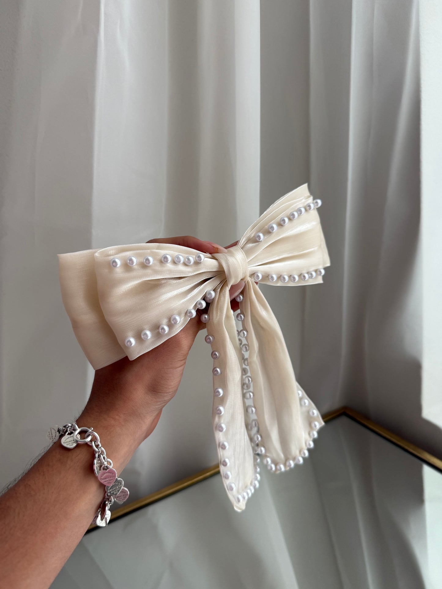 Off White Pearl Hair Bow