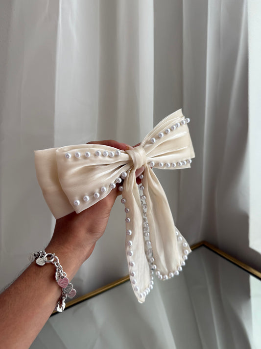 Off White Pearl Hair Bow