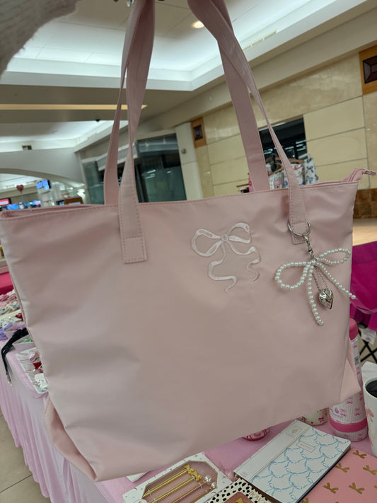 Pink Bow Tote with Keychain