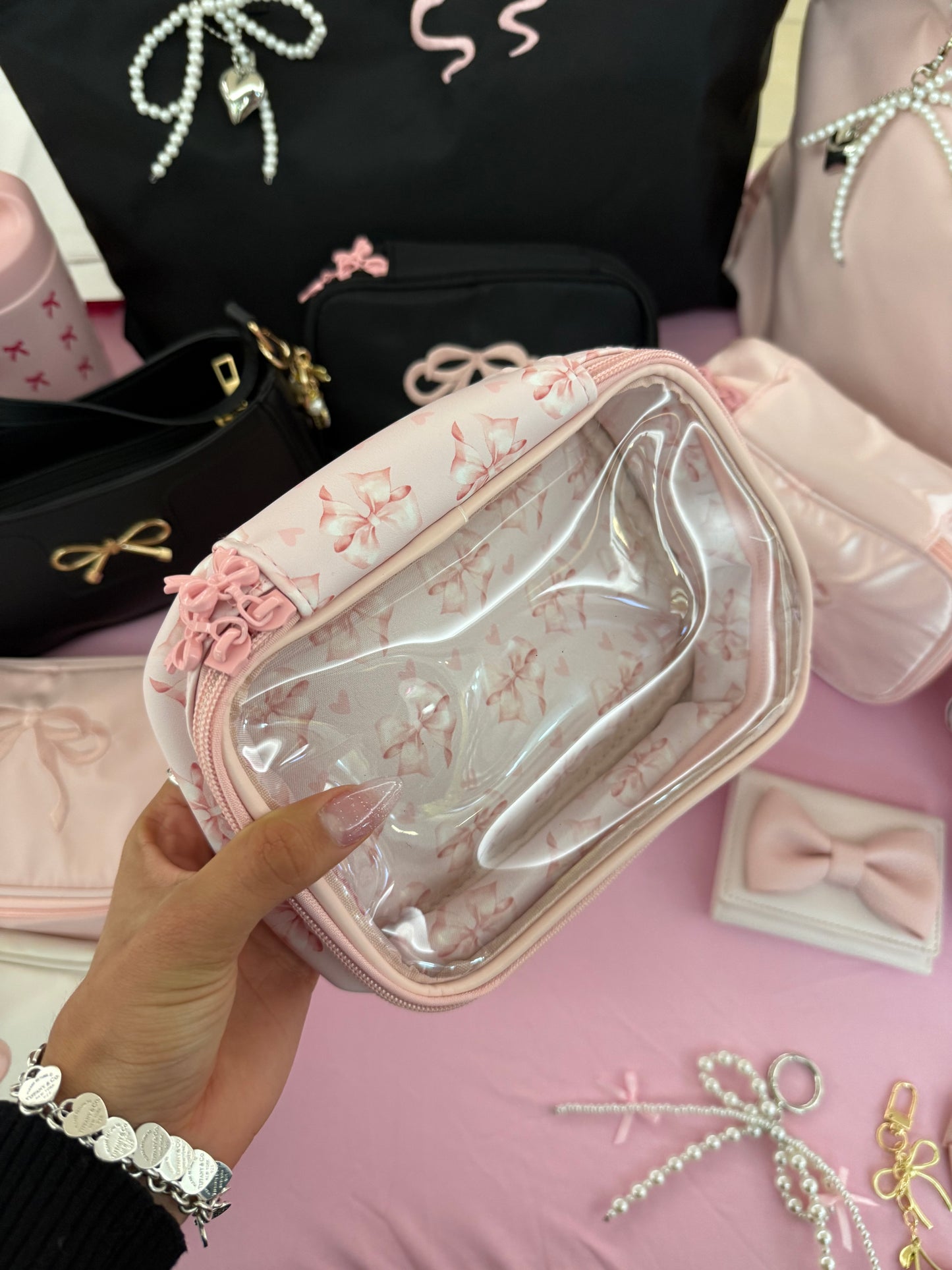 Clear Pink Bow Pouch