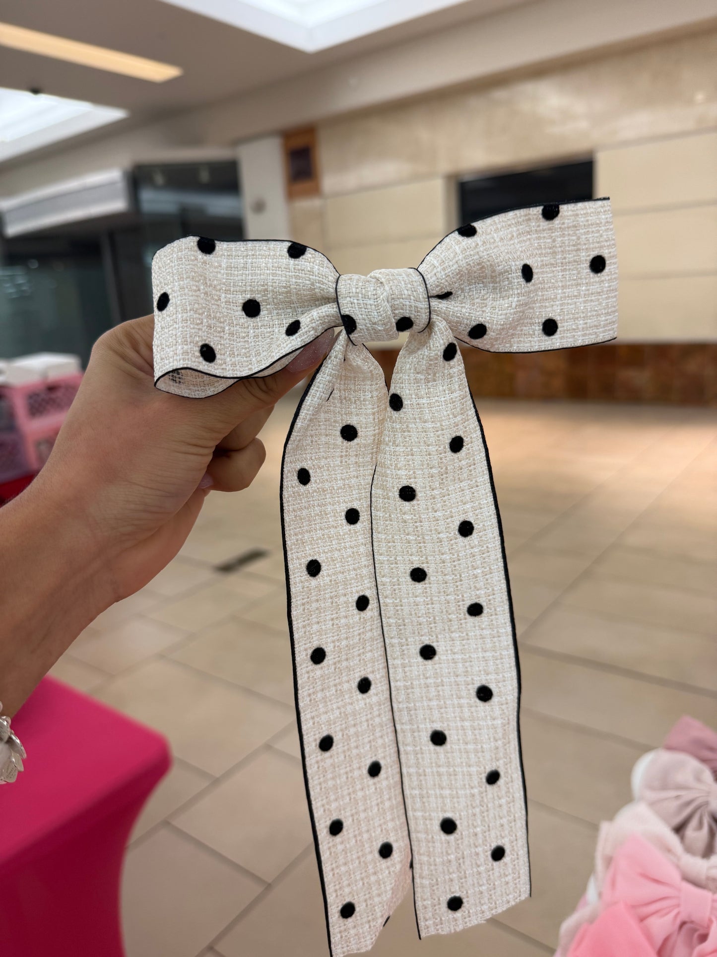 Black and beige Dotted Bow