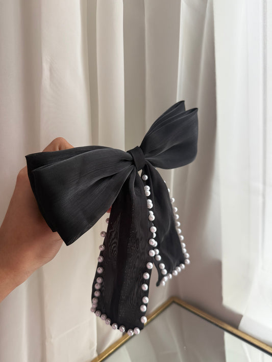 Black Hair Bow with Pearls