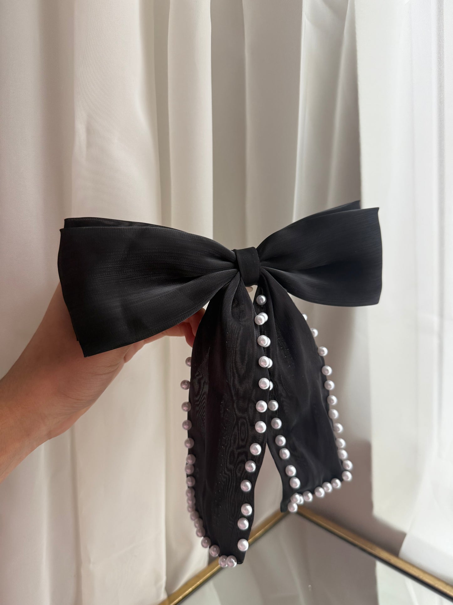 Black Hair Bow with Pearls