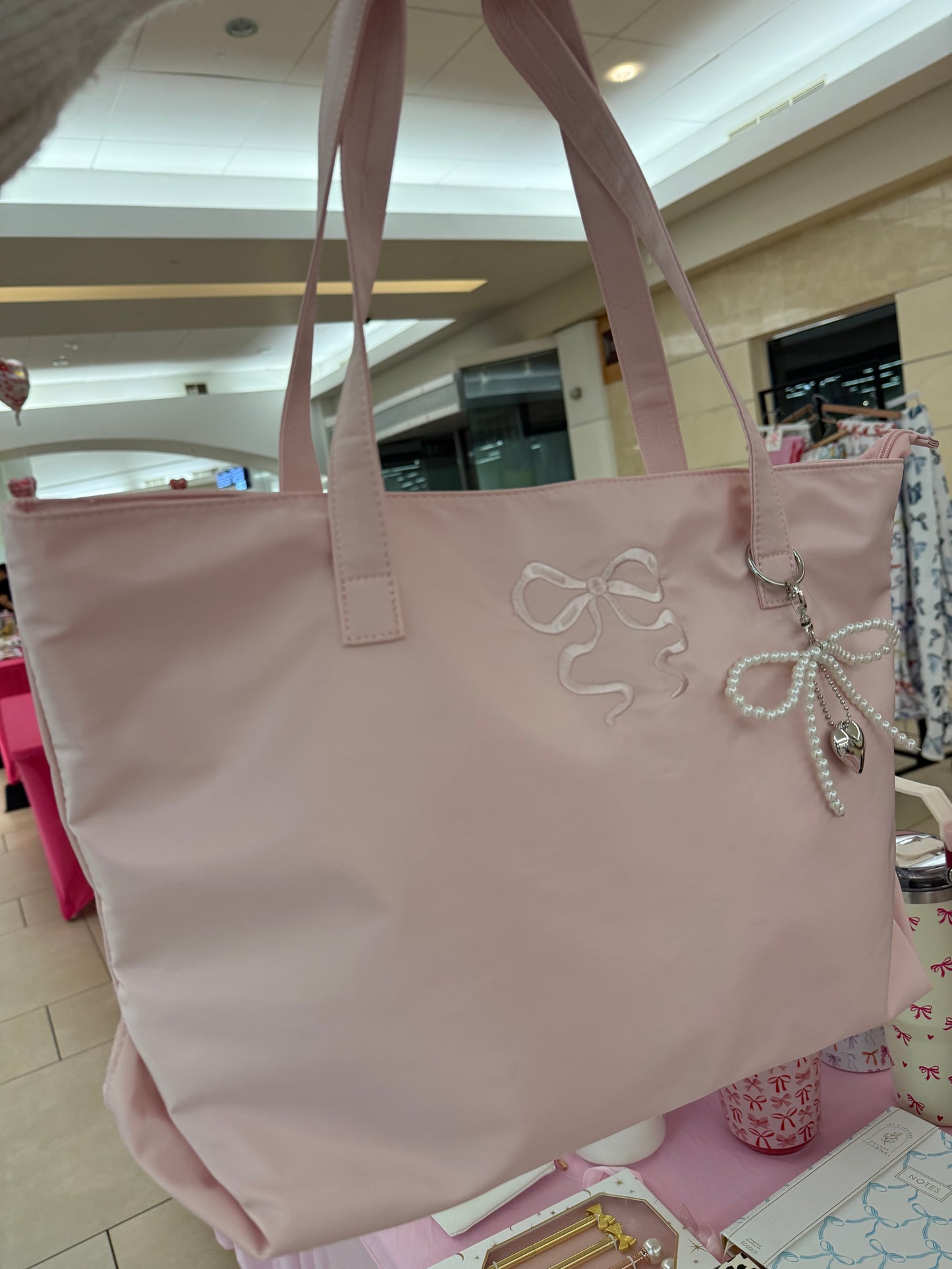 Pink Bow Tote with Keychain