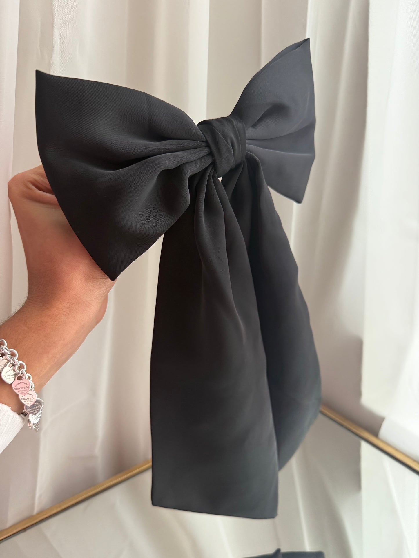 Long Black Satin Bow