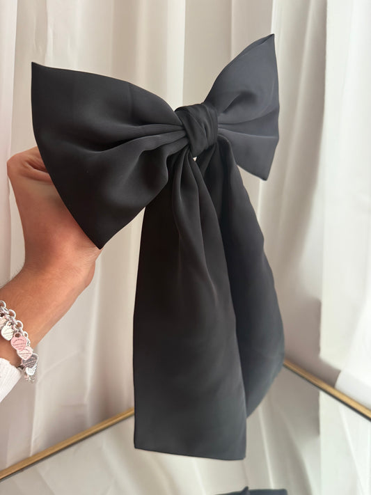 Long Black Satin Bow